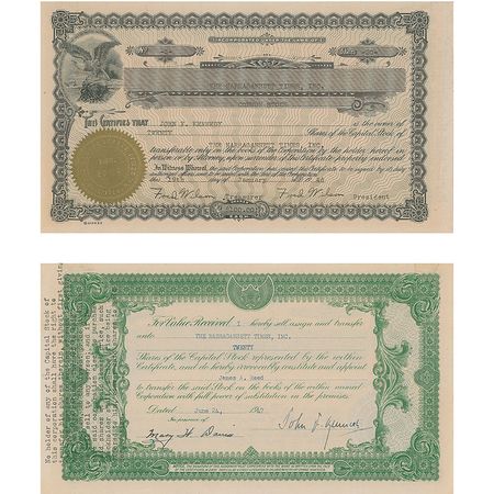 Lot #13 Congressman John F. Kennedy 1947 Signed Stock Certificate - Image 1