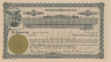 Lot #13 Congressman John F. Kennedy 1947 Signed Stock Certificate - Image 2