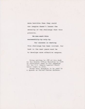 Lot #17 Sen. John F. Kennedy Inscribed Photo and (2) Handwritten Manuscripts as U.S. Senator, (1) Re-elect U.S. Senator Kennedy Oversized Decal (framed) - Image 4