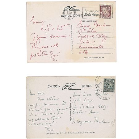 Lot #19 Sen. John F. Kennedy 1955 (2) Autograph Postcards from Ireland to Secretary Grace Burke - Image 1