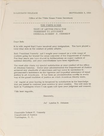 Lot #65 Robert F. Kennedy Typed Letter Signed to Dave Powers on Last Day as Attorney General - Image 3