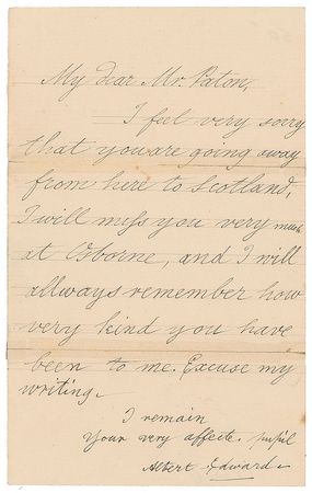 Lot #224 King Edward VII: Very early letter from Prince Edward VII to his departing Osborne House teacher - Image 1