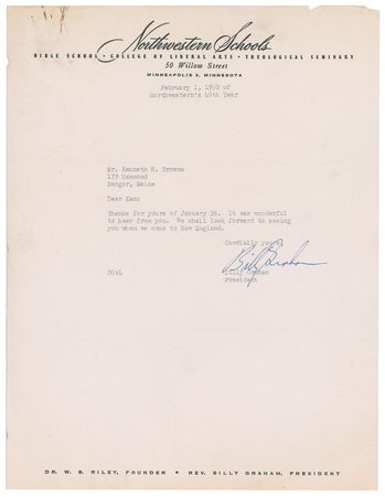 Lot #213 Billy Graham Typed Letter Signed - Image 1