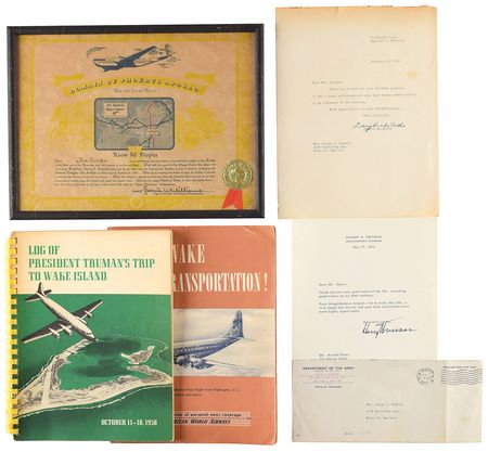 Lot #127 Wake Island Conference: Harry S. Truman and Douglas MacArthur Typed Letters Signeds and Logbook - Image 1