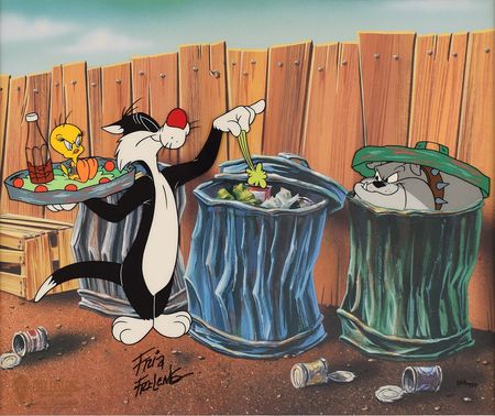 Lot #962 Sylvester, Tweety, and Spike limited edition cel signed by Friz Freleng Limited Edition Cel - Image 1