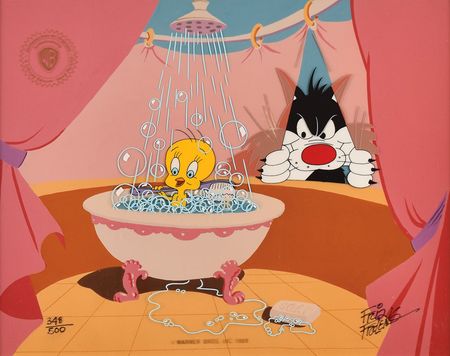 Lot #942 Sylvester and Tweety Serigraph Cel from 'Peeping Tom II' signed by Friz Freleng Serigraph Cel - Image 1