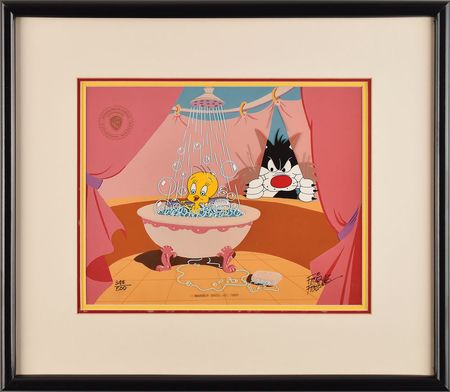 Lot #942 Sylvester and Tweety Serigraph Cel from 'Peeping Tom II' signed by Friz Freleng Serigraph Cel - Image 2