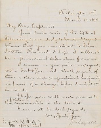 Lot #18 James A. Garfield Signed Letter