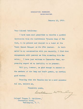 Lot #22 William McKinley Typed Letter Signed