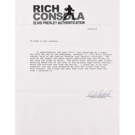 Lot #501 Elvis Presley: 'Southern mansion white' scarf worn by Elvis on New Year's Eve 1975 - Image 4