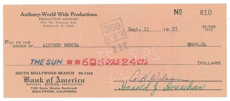 Lot #627 Alfonso Bedoya Check - Image 2