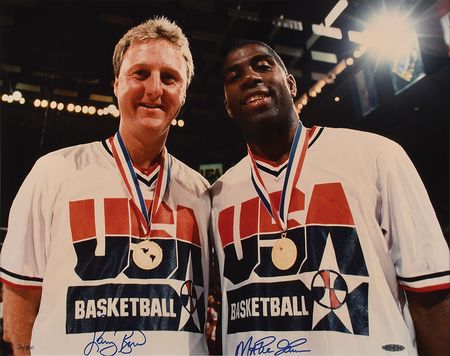 Lot #691 Larry Bird and Magic Johnson Signed Photograph - Image 1