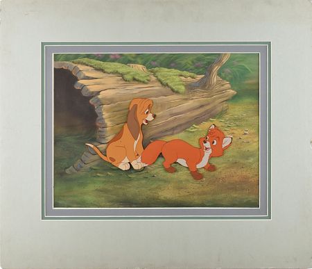 Lot #918 Tod and Copper production cel and production background from The Fox and the Hound: Disney?s adorable ?friends forever? frolic in the forest, with original background - Image 2