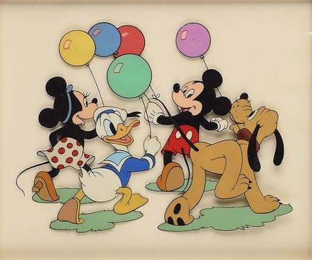 Lot #854 Mickey and Minnie Mouse, Donald Duck, and Pluto production cels for a D. C. Heath Book Production Cels - Image 1