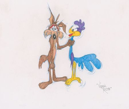 Lot #950 Wile E. Coyote and the Road Runner drawing by Virgil Ross Drawing - Image 1