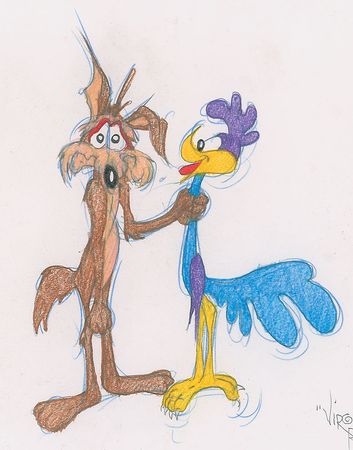 Lot #950 Wile E. Coyote and the Road Runner drawing by Virgil Ross Drawing - Image 2