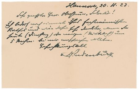 Lot #290 Paul von Hindenburg Handwritten Letter Signed - Image 1