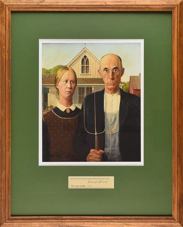 Lot #383 Grant Wood: Beautiful signature framed with the classic ‘American Gothic’ - Image 1