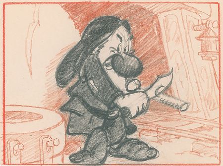 Lot #807 Grumpy production storyboard drawing from Snow White and the Seven Dwarfs Production Storyboard Drawing - Image 2