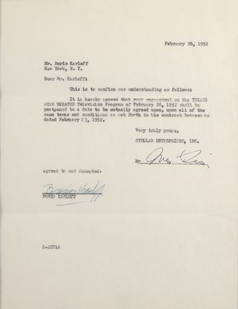 Lot #611 Boris Karloff Signed Document - Image 2