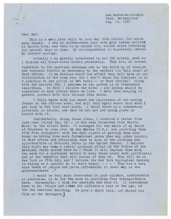 Lot #308 Charles Lindbergh: On expanding Pan American Airways: 
