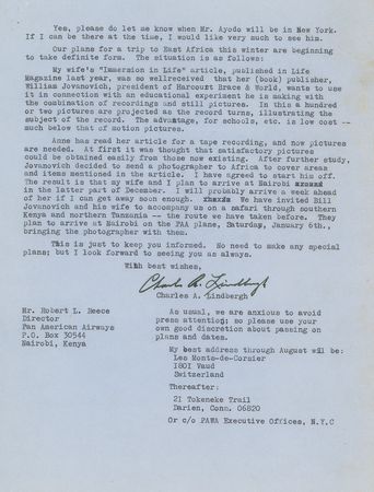 Lot #308 Charles Lindbergh: On expanding Pan American Airways: 