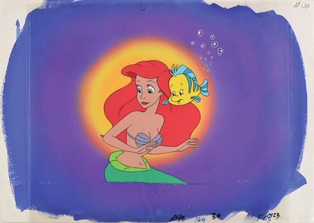 Lot #931 Ariel and Flounder production cels and production background from The Little Mermaid television series Production Cels and Production Background - Image 1
