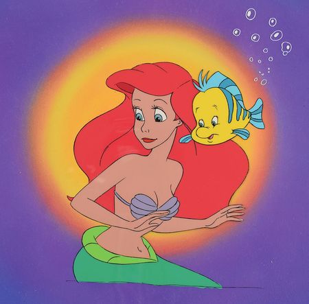 Lot #931 Ariel and Flounder production cels and production background from The Little Mermaid television series Production Cels and Production Background - Image 2