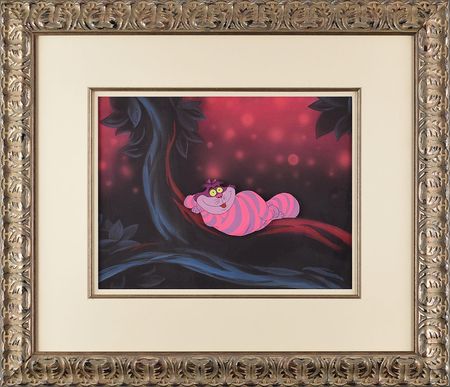 Lot #881 Cheshire Cat production cel and presentation background from Alice in Wonderland: Sought-after production cel of Wonderland's feline trickster - Image 2