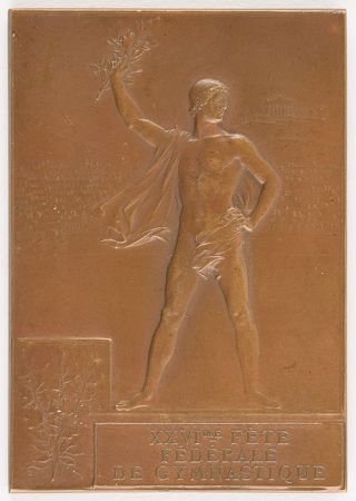 Lot #3004  Paris 1900 Summer Olympics Bronze Winner's Medal for Gymnastics (Fete Federale) & Two Related Programs - Image 1