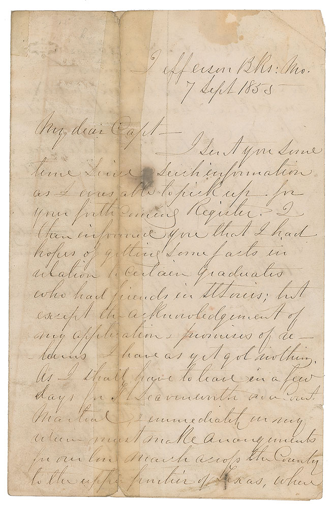 Lot 358 Robert E. Lee: Newly promoted to field command in the West, Lee contributes to Cullum's Register