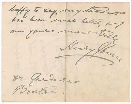 Lot #603 Henry James: James plans a trip to Boston 