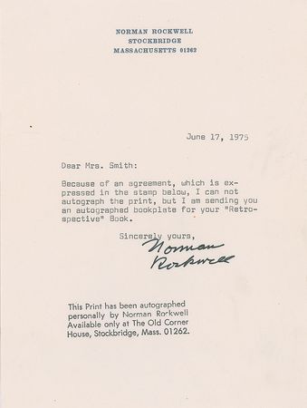 Lot #595 Norman Rockwell Handwritten Letter Signed - Image 1