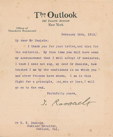 Lot #28 Theodore Roosevelt: Roosevelt runs as a progressive: 