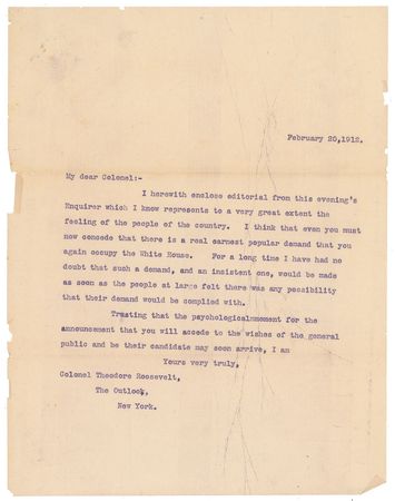 Lot #28 Theodore Roosevelt: Roosevelt runs as a progressive: 