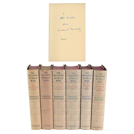 Lot #233 Winston Churchill: Churchill's six-volume account of World War II, inscribed to the Private Secretary to the Sovereign - Image 1