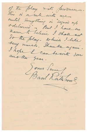 Lot #810 Basil Rathbone Handwritten Letter Signed - Image 2