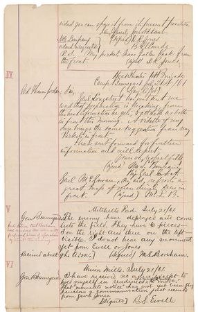 Lot #357 First Battle of Bull Run: Riveting telegram archive detailing the Confederate strategy during the First Battle of Bull Run?