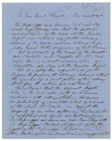 Lot #401 Mississippi and Tennessee Railroad Handwritten Letter Signed - Image 1