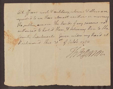 Lot #5 Thomas Jefferson: Governor Jefferson calls upon his fellow statesmen, intent on 