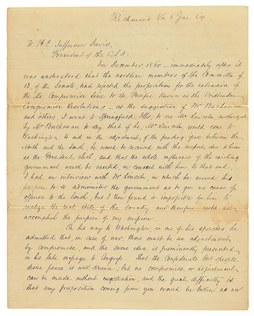 Lot #199 Duff Green: Writing to Lincoln and Davis, Green aims to serve as a conduit for peace - Image 1
