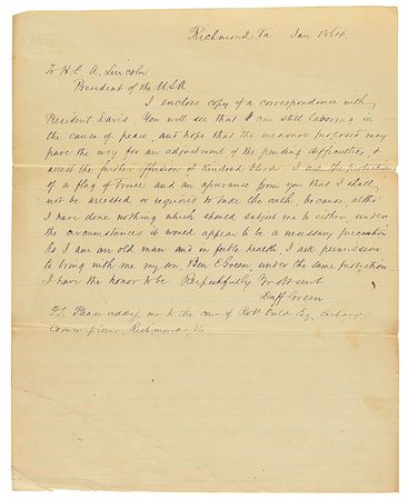 Lot #199 Duff Green: Writing to Lincoln and Davis, Green aims to serve as a conduit for peace - Image 2
