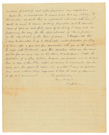 Lot #199 Duff Green: Writing to Lincoln and Davis, Green aims to serve as a conduit for peace - Image 3