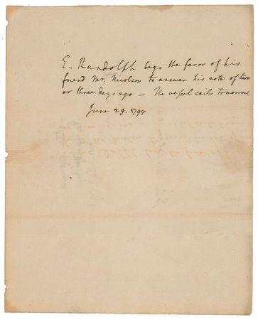 Lot #330 Edmund Randolph Handwritten Letter Signed - Image 1