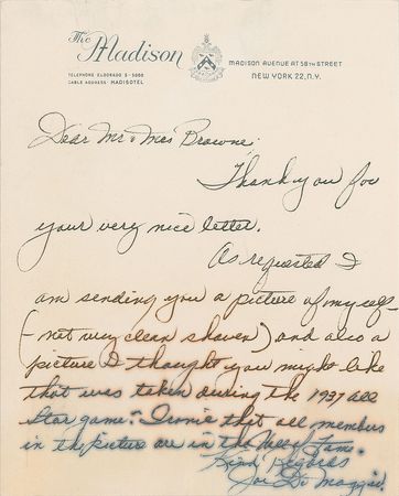 Lot #856 Joe DiMaggio Handwritten Letter Signed and Hall Of Fame Card - Image 1