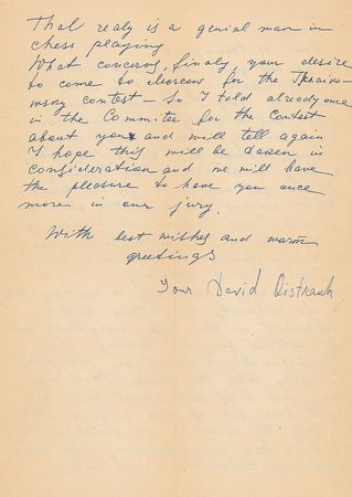 Lot #616 David Oistrakh Handwritten Letter Signed - Image 2