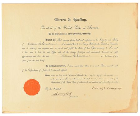 Lot #135 Warren G. Harding Signed Document - Image 1