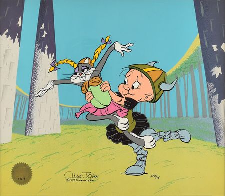 Lot #539 Bugs Bunny and Elmer Fudd limited edition cel signed by Chuck Jones Limited Edition Cel - Image 1
