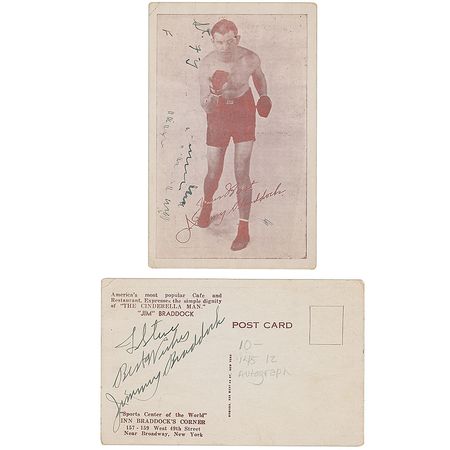 Lot #888 James J. Braddock Signed Postcard - Image 1