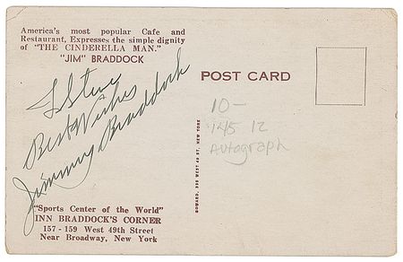 Lot #888 James J. Braddock Signed Postcard - Image 2